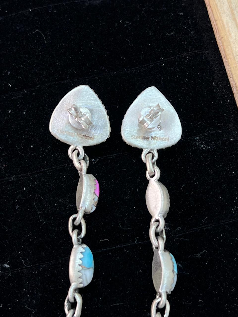 Handmade Sterling Silver Cotton Candy Post Dangle Earrings "Signed Nizhoni" (9)