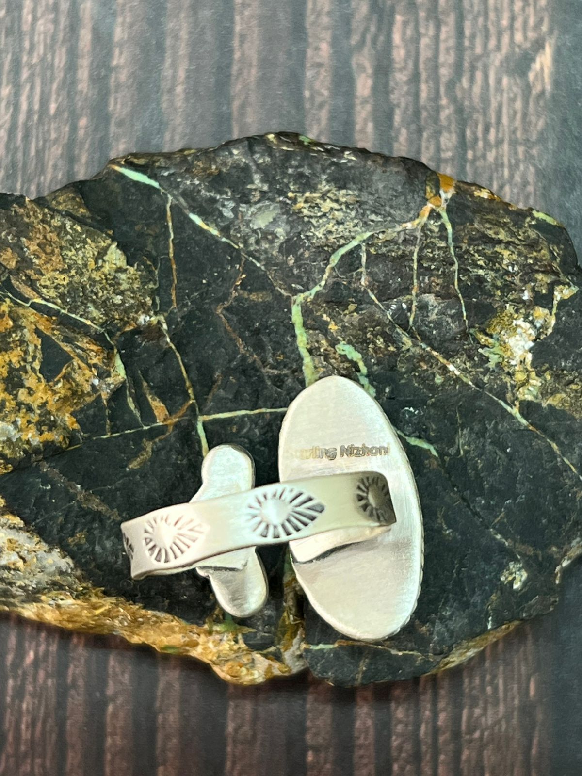 Handmade Sterling Silver Kingman Turquoise with White Buffalo Adjustable Ring "Signed Nizhoni"
