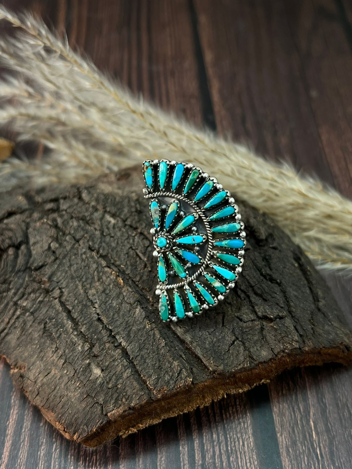 Handmade Sterling Silver Kingman Turquoise Adjustable Ring "Signed Nizhoni"