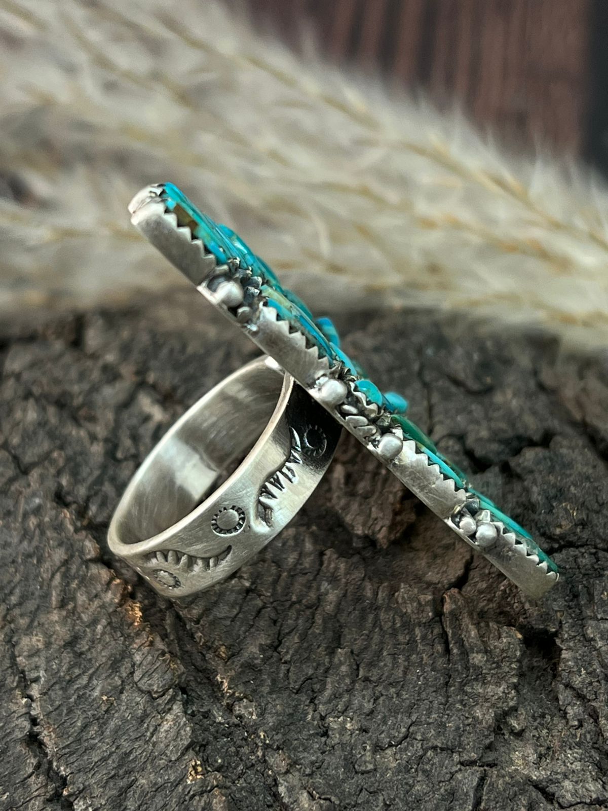 Handmade Sterling Silver Kingman Turquoise Adjustable Ring "Signed Nizhoni"