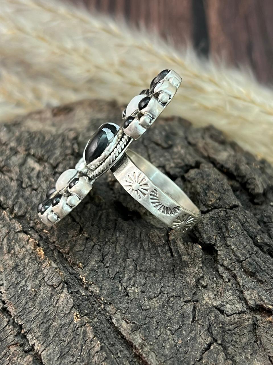 Handmade Sterling Silver White Buffalo Adjustable Ring "Signed Nizhoni"