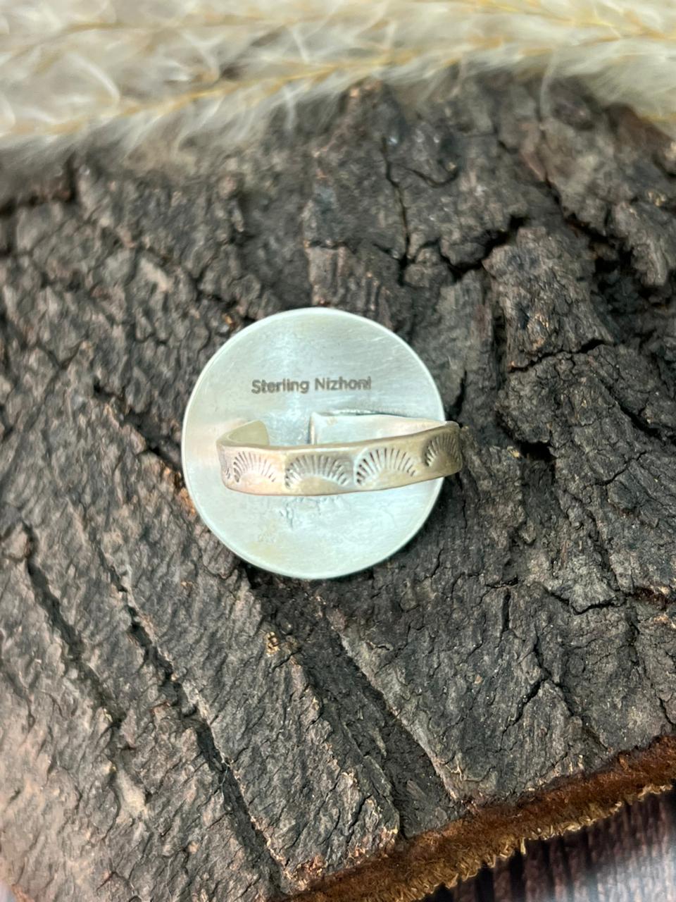 Handmade Sterling Silver Kingman Turquoise Adjustable Ring "Signed Nizhoni"