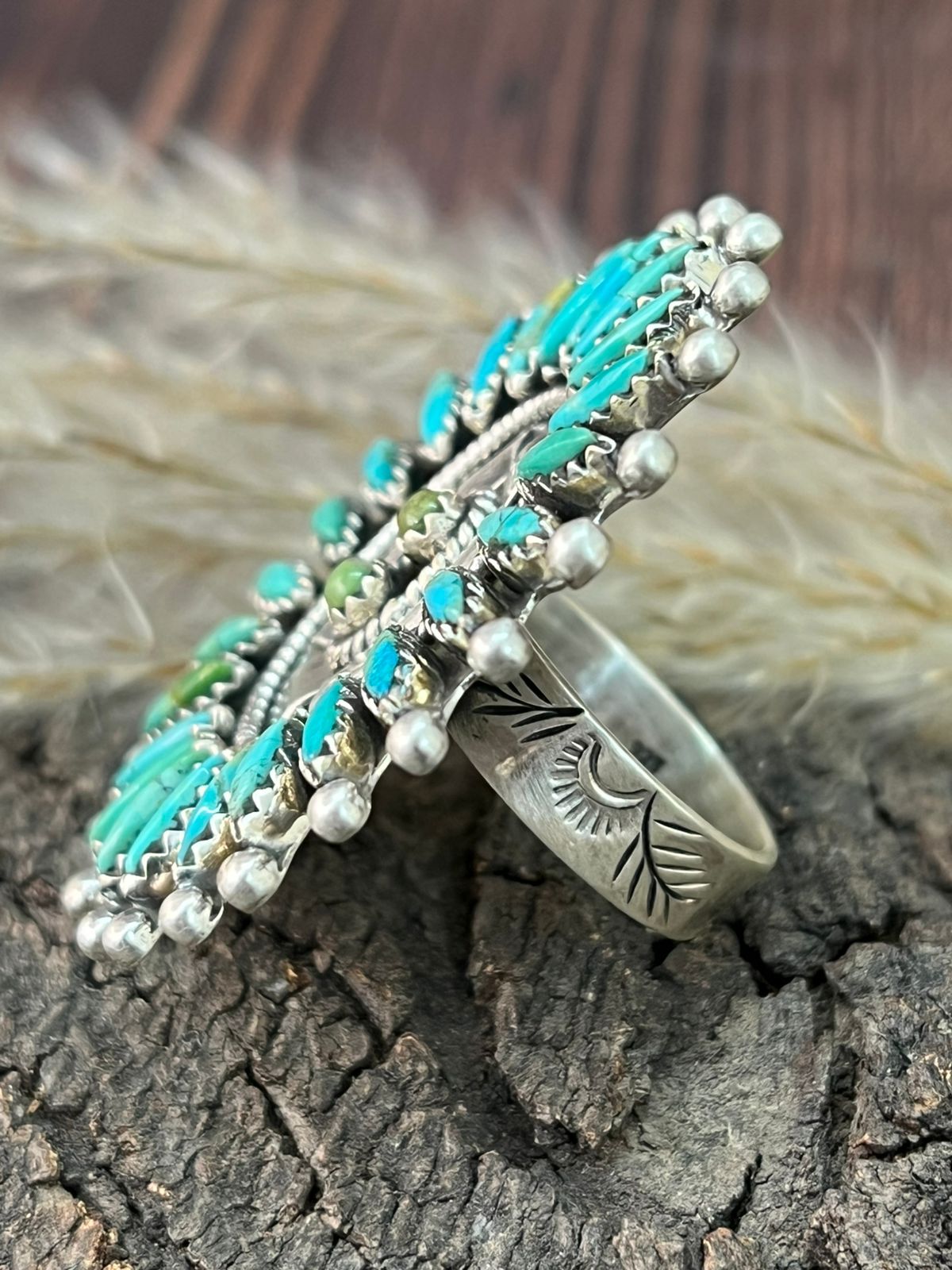 Handmade Sterling Silver Kingman Turquoise Adjustable Ring "Signed Nizhoni"