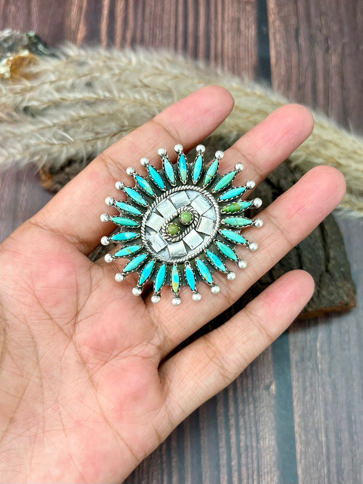 Handmade Sterling Silver Kingman Turquoise Adjustable Ring "Signed Nizhoni"