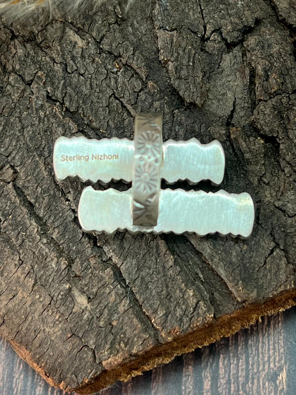 Handmade Sterling Silver Kingman Turquoise Adjustable Ring "Signed Nizhoni"