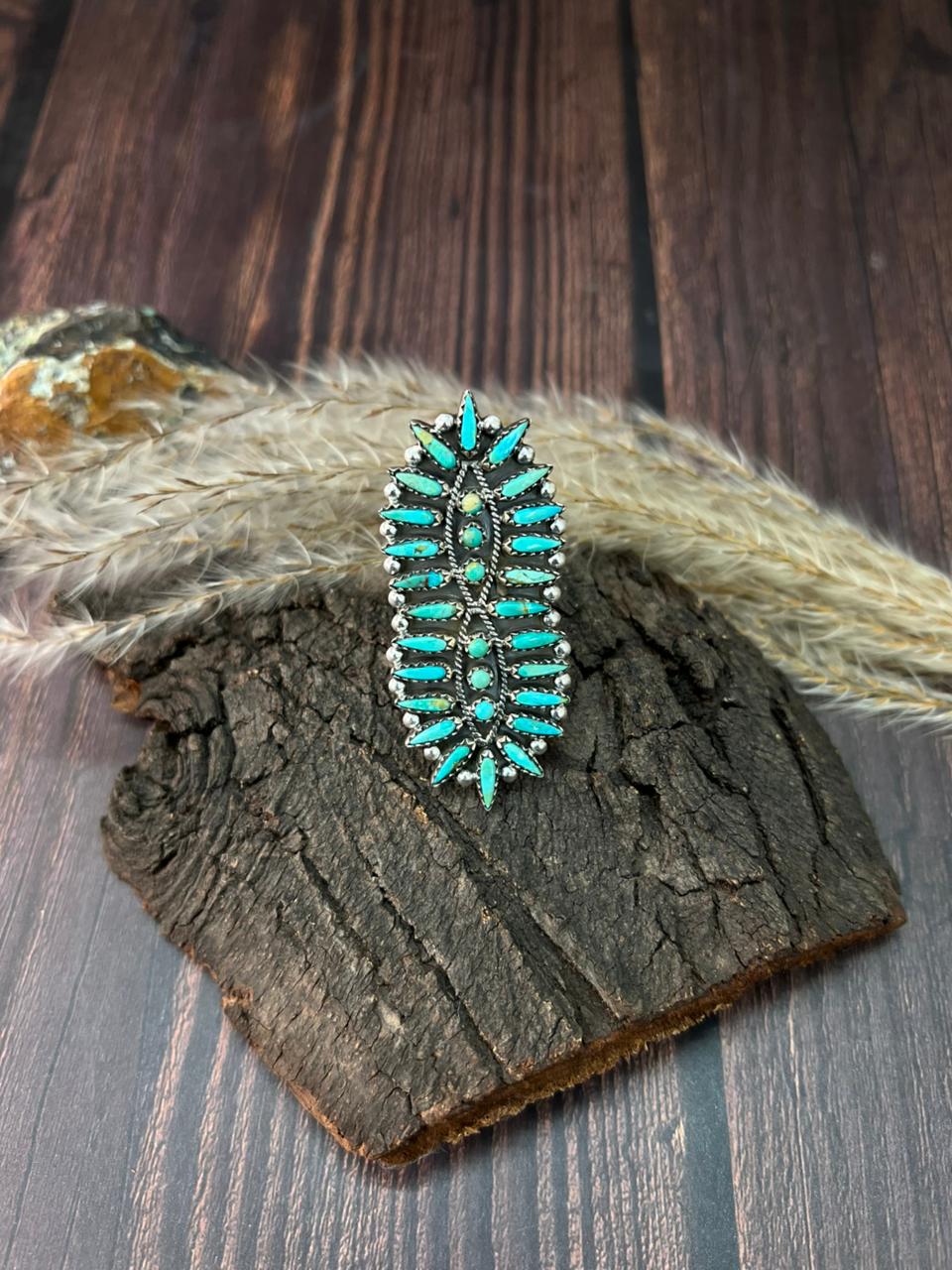 Handmade Sterling Silver Kingman Turquoise Adjustable Ring "Signed Nizhoni"