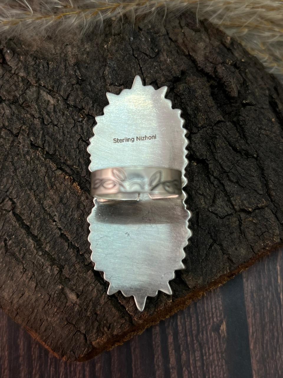 Handmade Sterling Silver Kingman Turquoise Adjustable Ring "Signed Nizhoni"