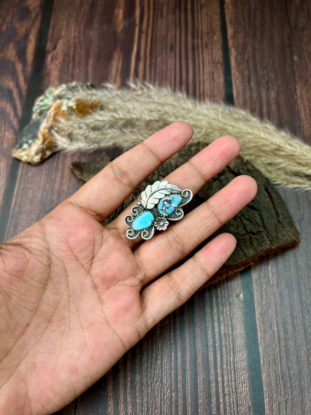 Handmade Sterling Silver Golden Hills Turquoise Adjustable Ring "Signed Nizhoni"