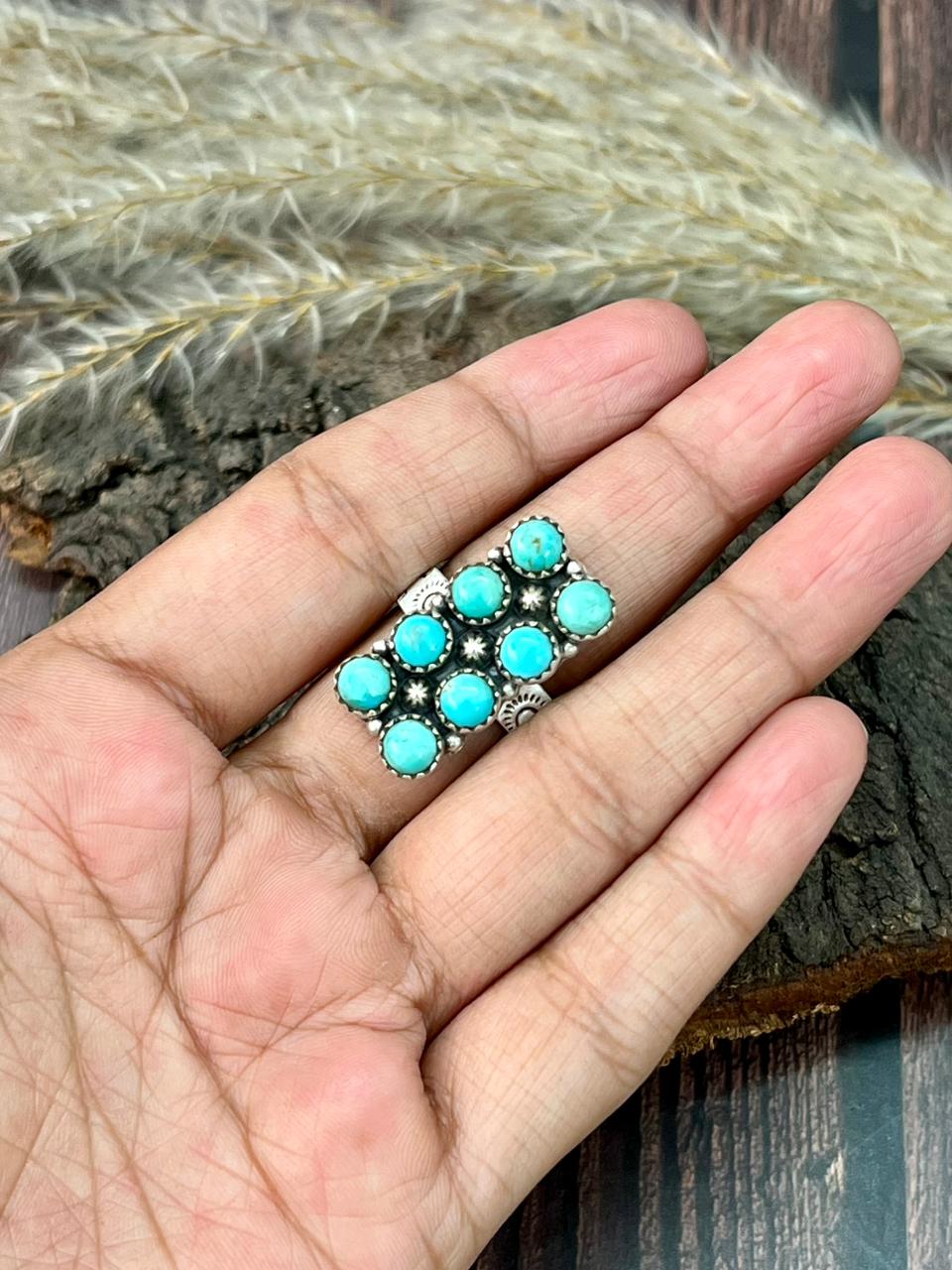 Handmade Sterling Silver Kingman Turquoise Bar Adjustable Ring "Signed Nizhoni"