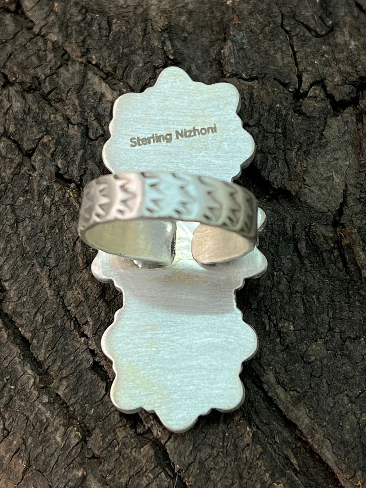 Handmade Sterling Silver Kingman Turquoise with Orange Mojave Adjustable Ring "Signed Nizhoni"