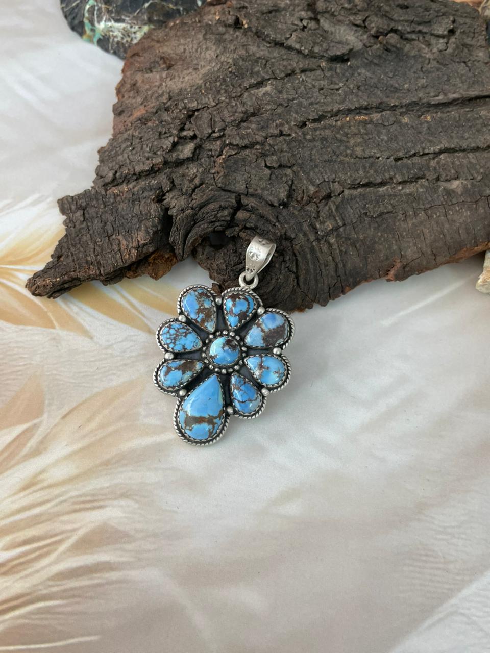 Handmade Sterling Silver Golden Hills Turquoise Pendant "Signed Nizhoni"