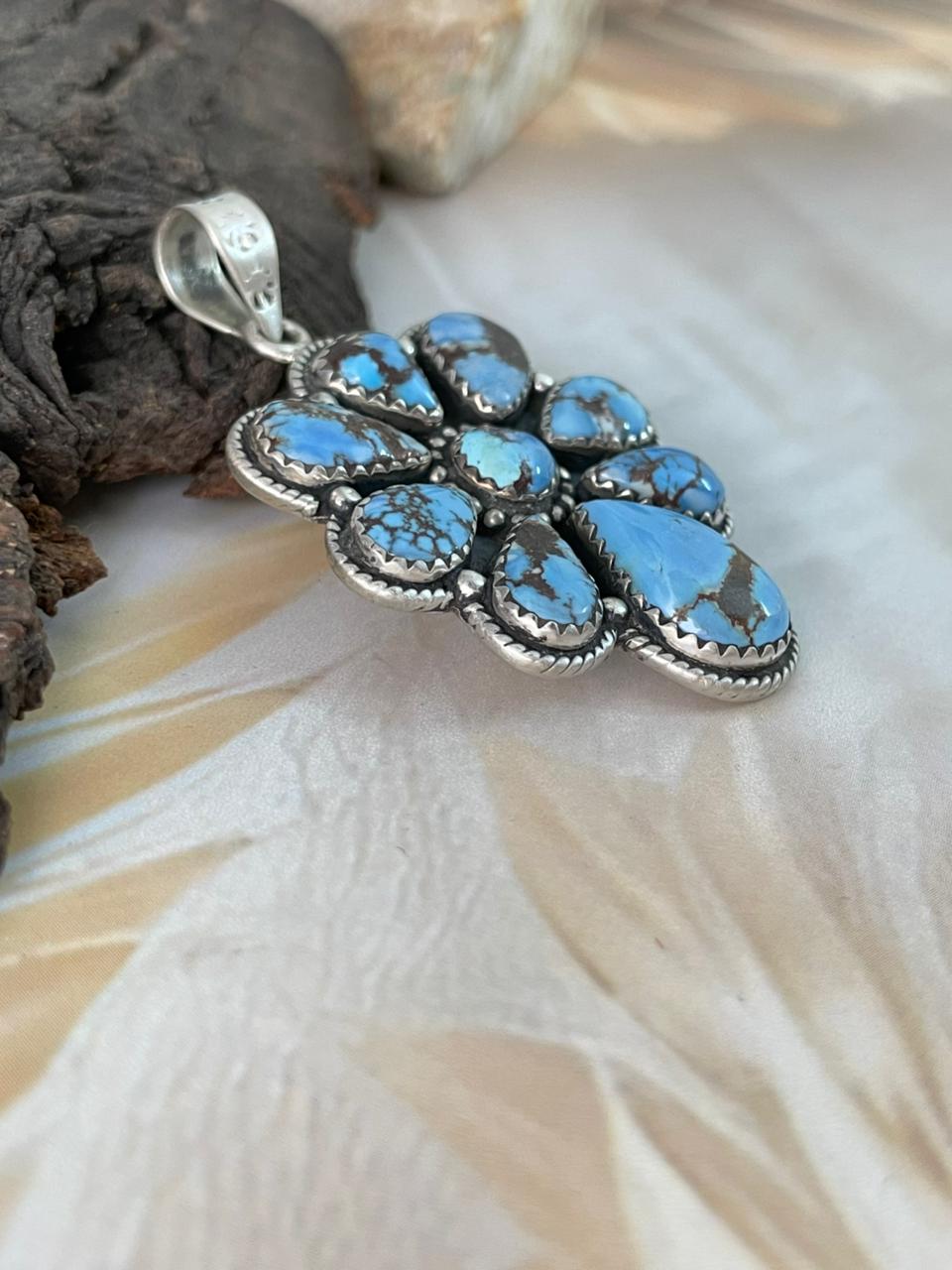 Handmade Sterling Silver Golden Hills Turquoise Pendant "Signed Nizhoni"