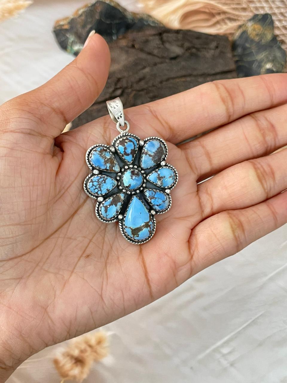 Handmade Sterling Silver Golden Hills Turquoise Pendant "Signed Nizhoni"