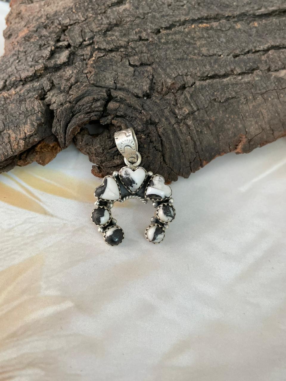 Handmade Sterling Silver White Buffalo Naja Pendant "Signed Nizhoni"