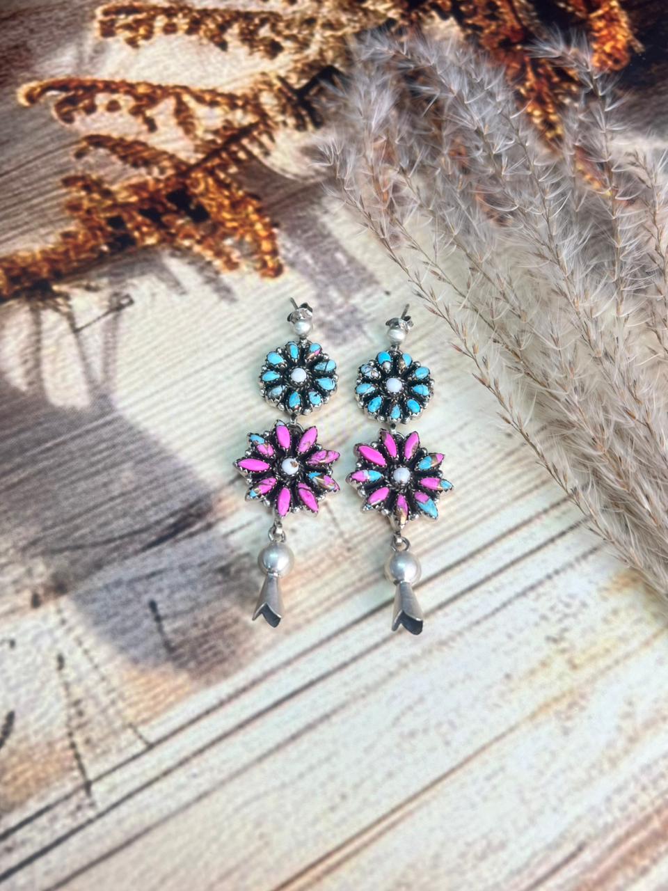 Handmade Sterling Silver Cotton Candy Post Dangle Earrings "Signed Nizhoni"
