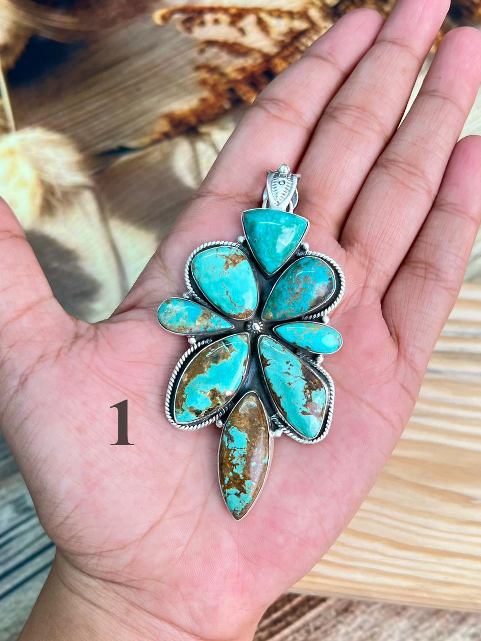 Handmade Sterling Silver Manassa Turquoise Pendant "Signed Nizhoni" (3)