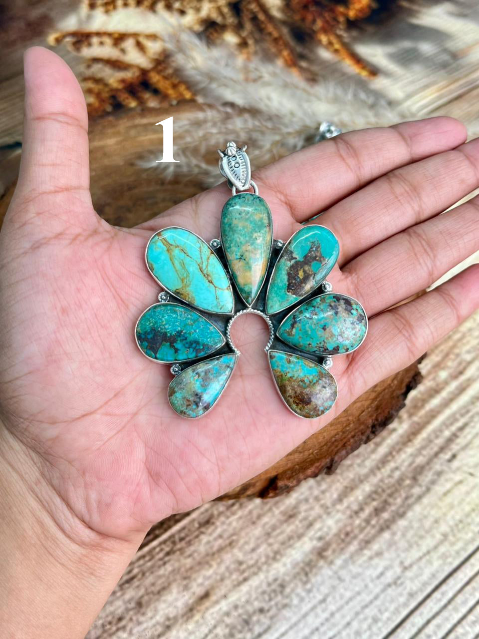 Handmade Sterling Silver Manassa Turquoise Pendant "Signed Nizhoni" (2)