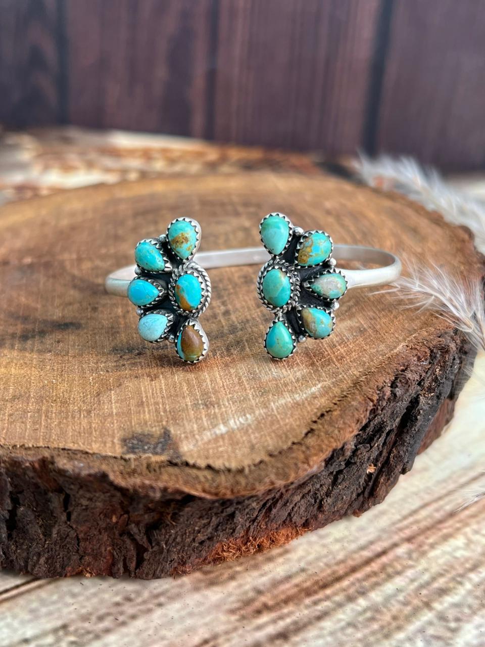 Handmade Sterling Silver Kingman Turquoise Cuff Bracelet "Signed Nizhoni"