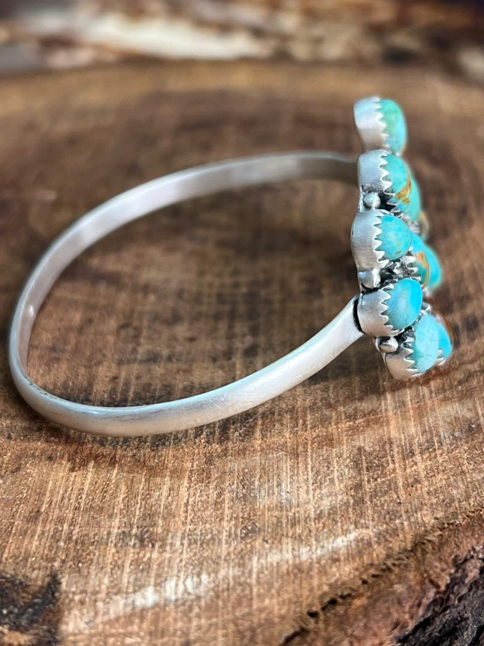 Handmade Sterling Silver Kingman Turquoise Cuff Bracelet "Signed Nizhoni"