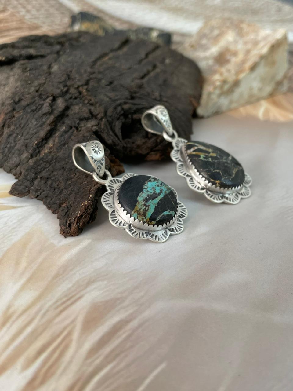 Handmade Sterling Silver Blackjack Turquoise Pendant "Signed Nizhoni" (6)