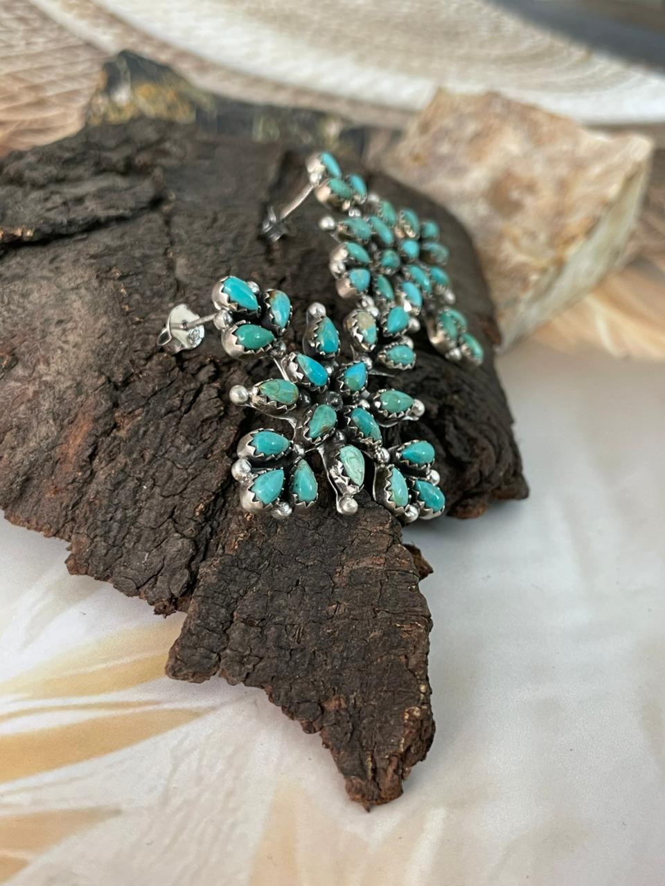 Handmade Sterling Silver Kingman Turquoise Post Studs Earrings "Signed Nizhoni"