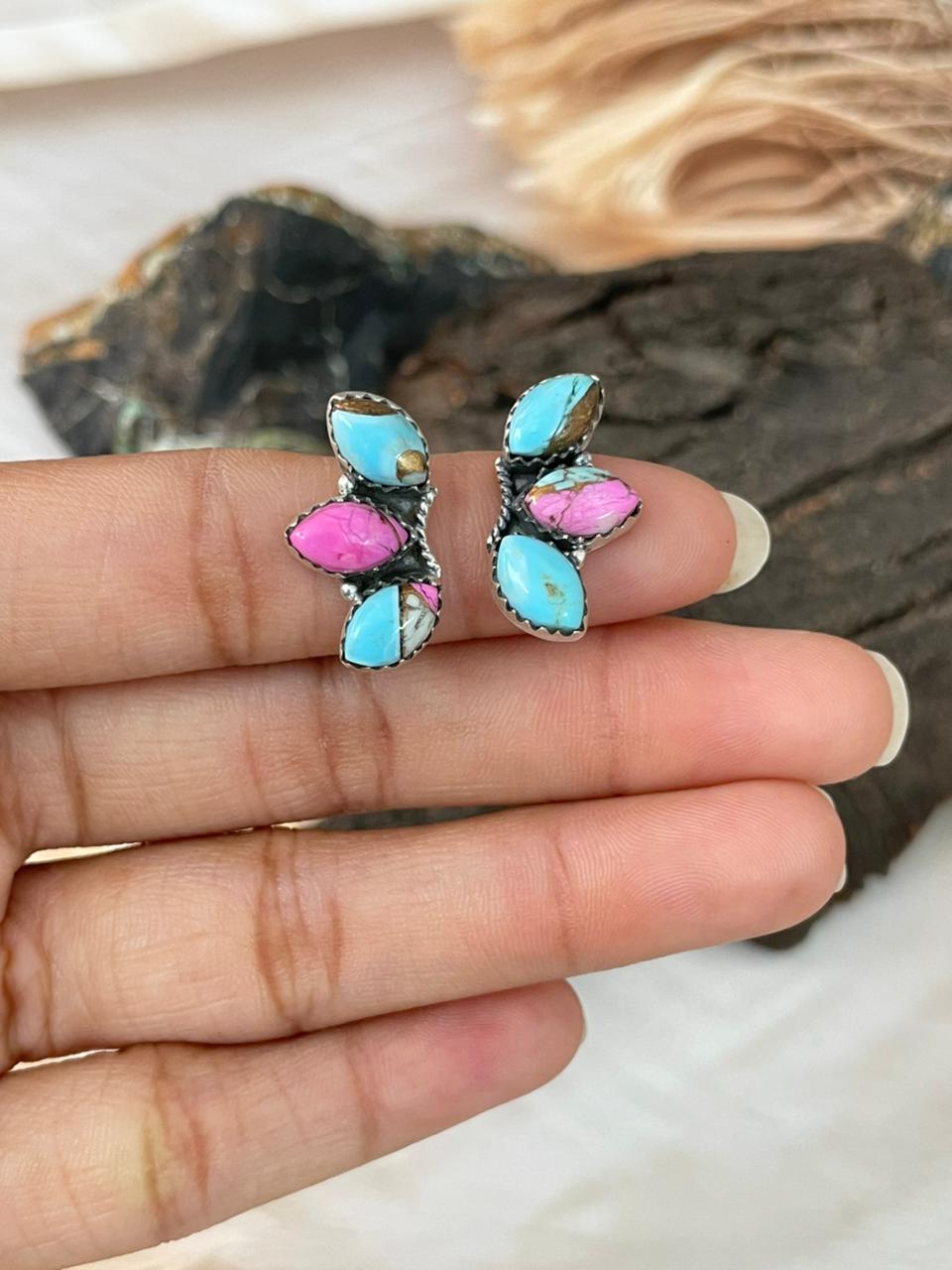 Handmade Sterling Silver Cotton Candy Post Studs Earrings "Signed Nizhoni"