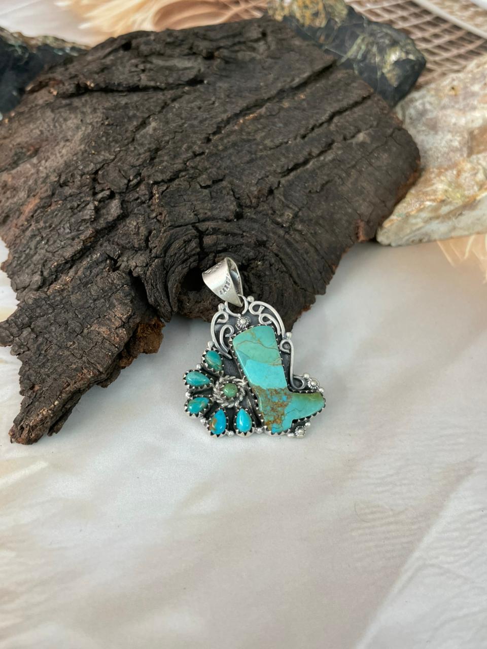 Handmade Sterling Silver Kingman Turquoise Pendant "Signed Nizhoni" (7)
