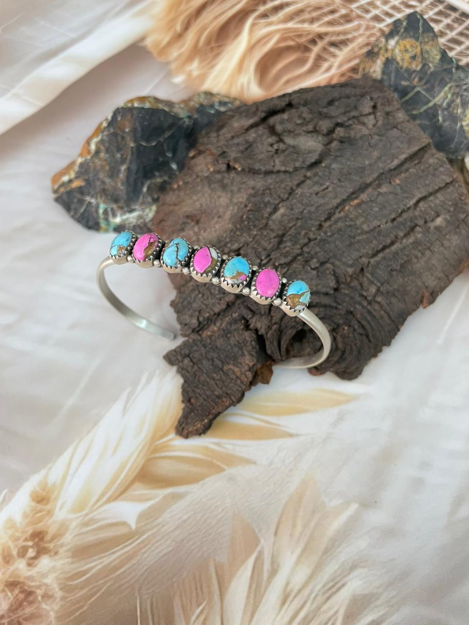 Handmade Sterling Silver Cotton Candy Cuff Bracelet "Signed Nizhoni"