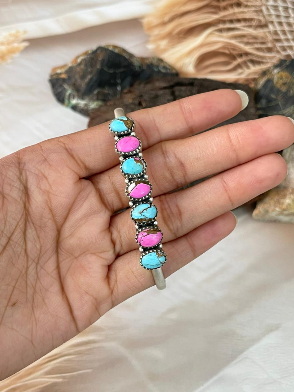 Handmade Sterling Silver Cotton Candy Cuff Bracelet "Signed Nizhoni"