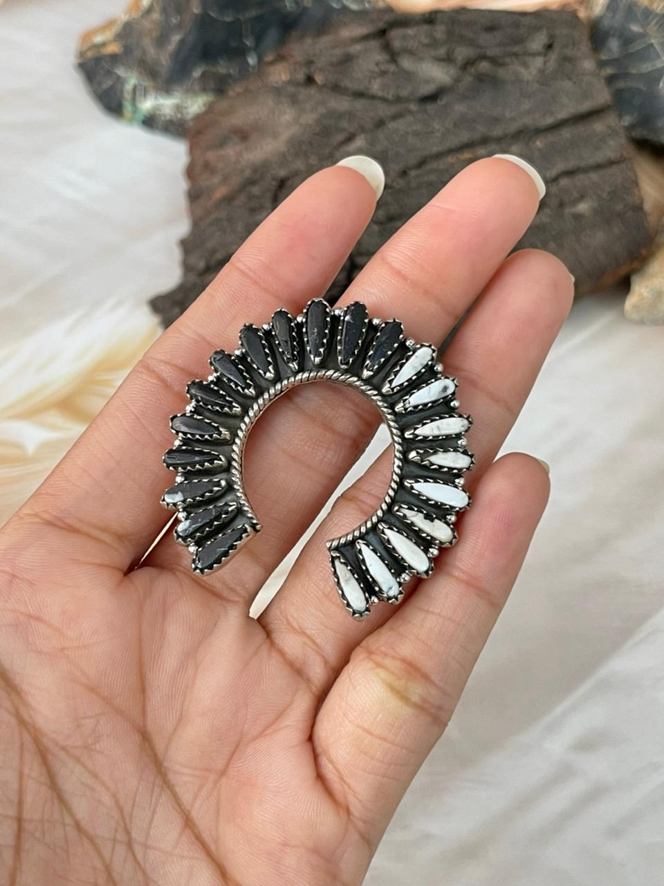 Handmade Sterling Silver White Buffalo Naja Adjustable Ring "Signed Nizhoni"