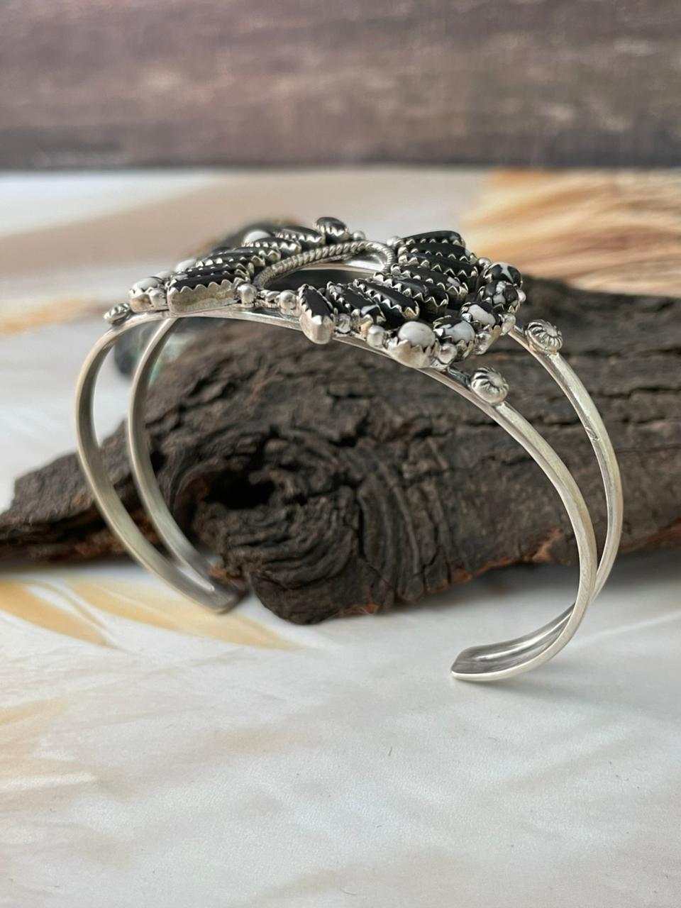 Handmade Sterling Silver White Buffalo Cuff Bracelet "Signed Nizhoni"