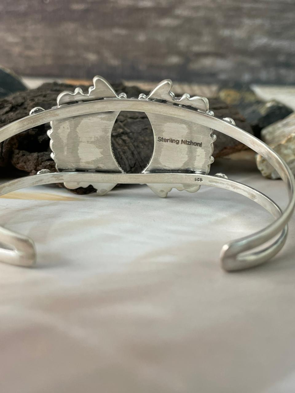 Handmade Sterling Silver White Buffalo Cuff Bracelet "Signed Nizhoni"