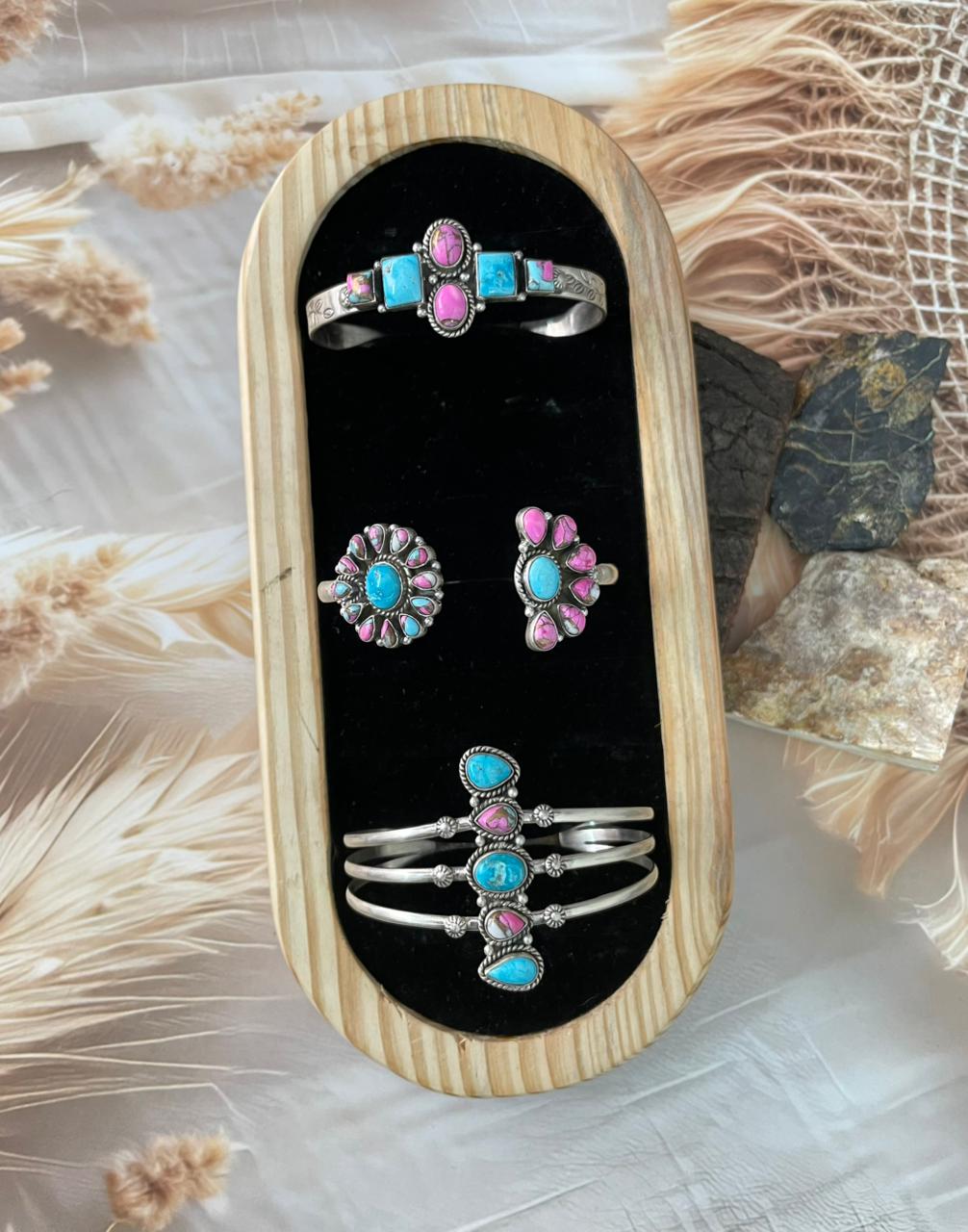 Handmade Sterling Silver Sierra Bella Turquoise with Cotton Candy Cuff Bracelet "Signed Nizhoni"