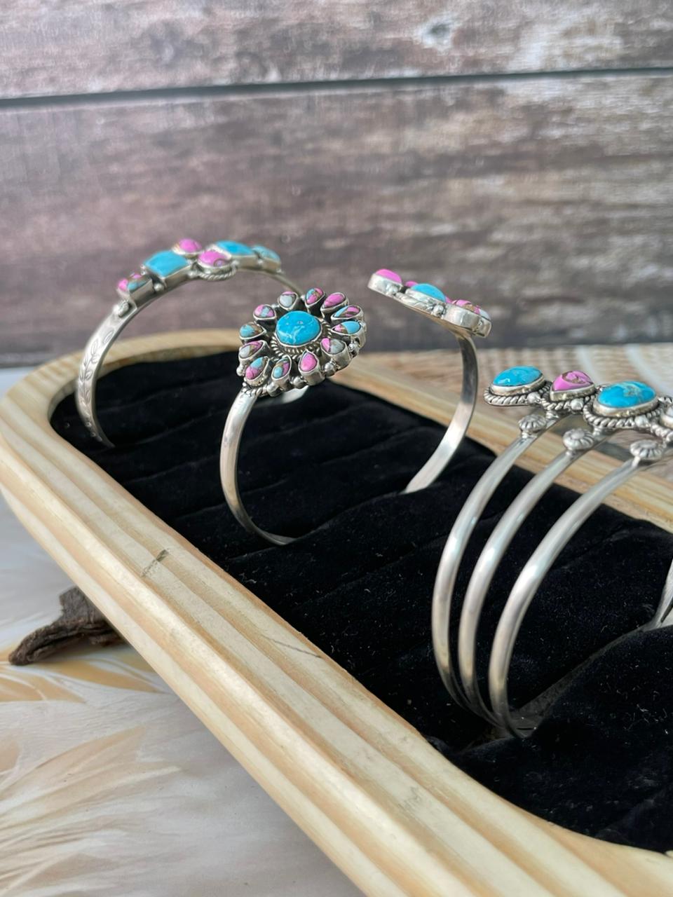 Handmade Sterling Silver Sierra Bella Turquoise with Cotton Candy Cuff Bracelet "Signed Nizhoni"