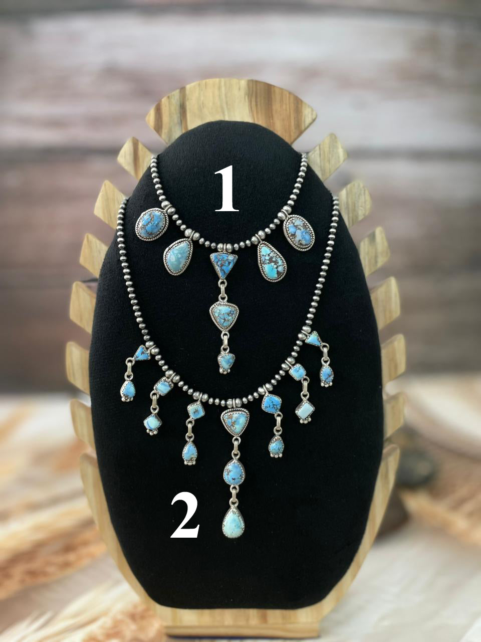 Handmade Sterling Silver Golden Hills Turquoise Beaded Necklace "Signed Nizhoni"