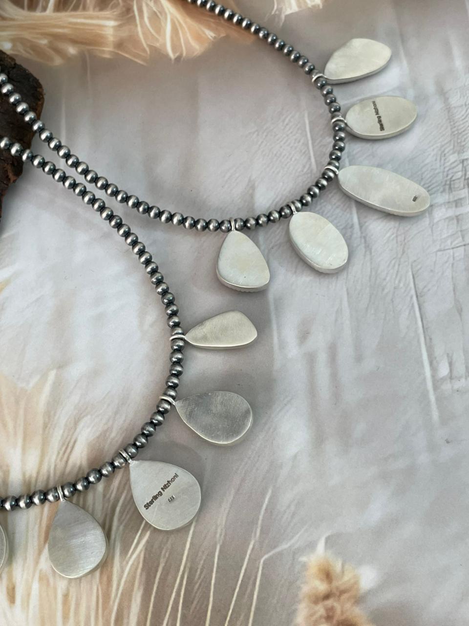 Handmade Sterling Silver Manassa Turquoise Beaded Necklace "Signed Nizhoni"