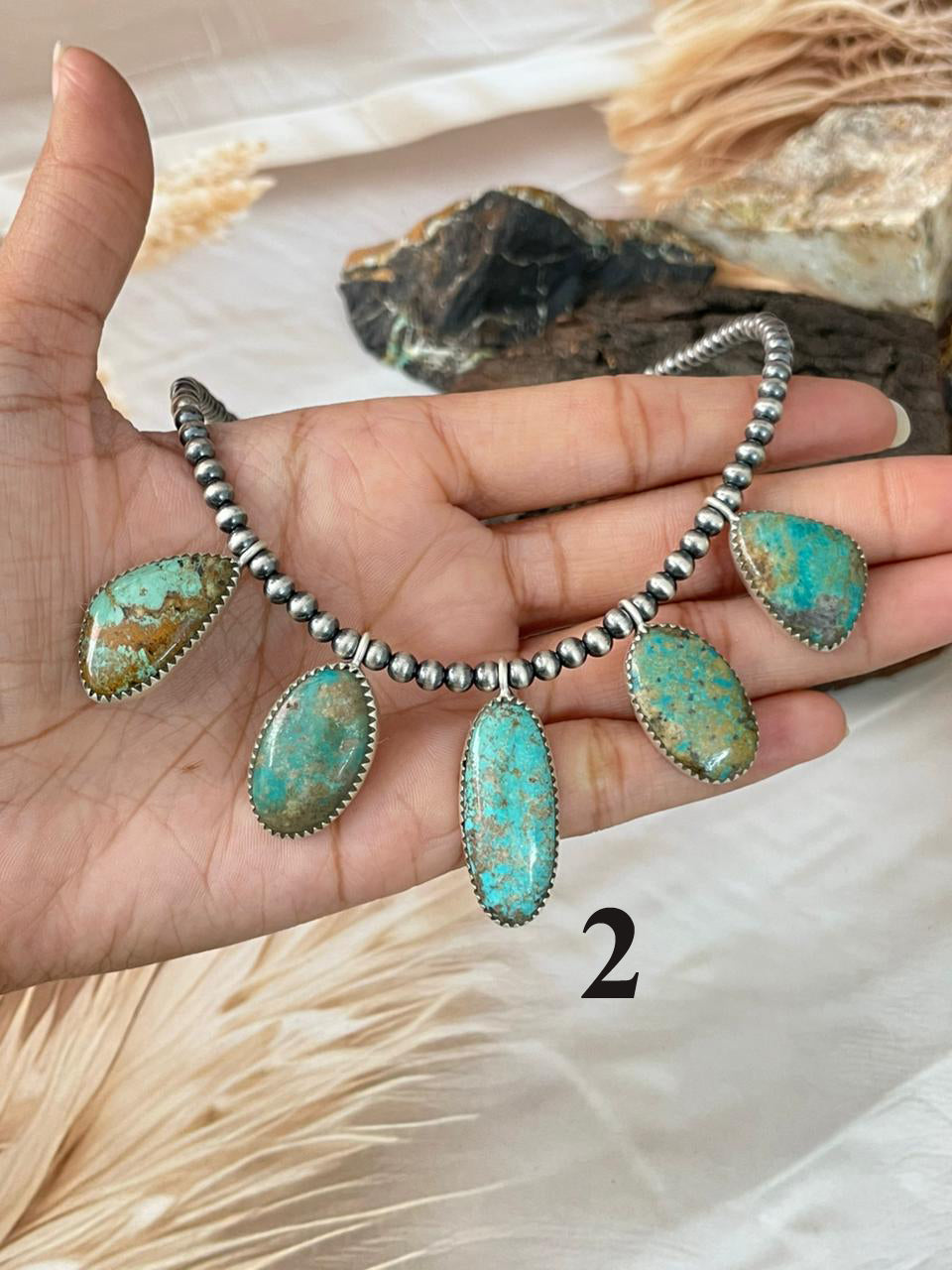 Handmade Sterling Silver Manassa Turquoise Beaded Necklace "Signed Nizhoni"