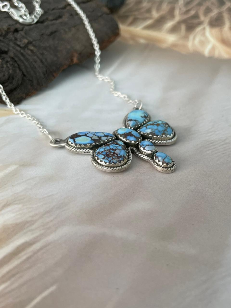 Handmade Sterling Silver Golden Hills Turquoise Butterfly Necklace "Signed Nizhoni"