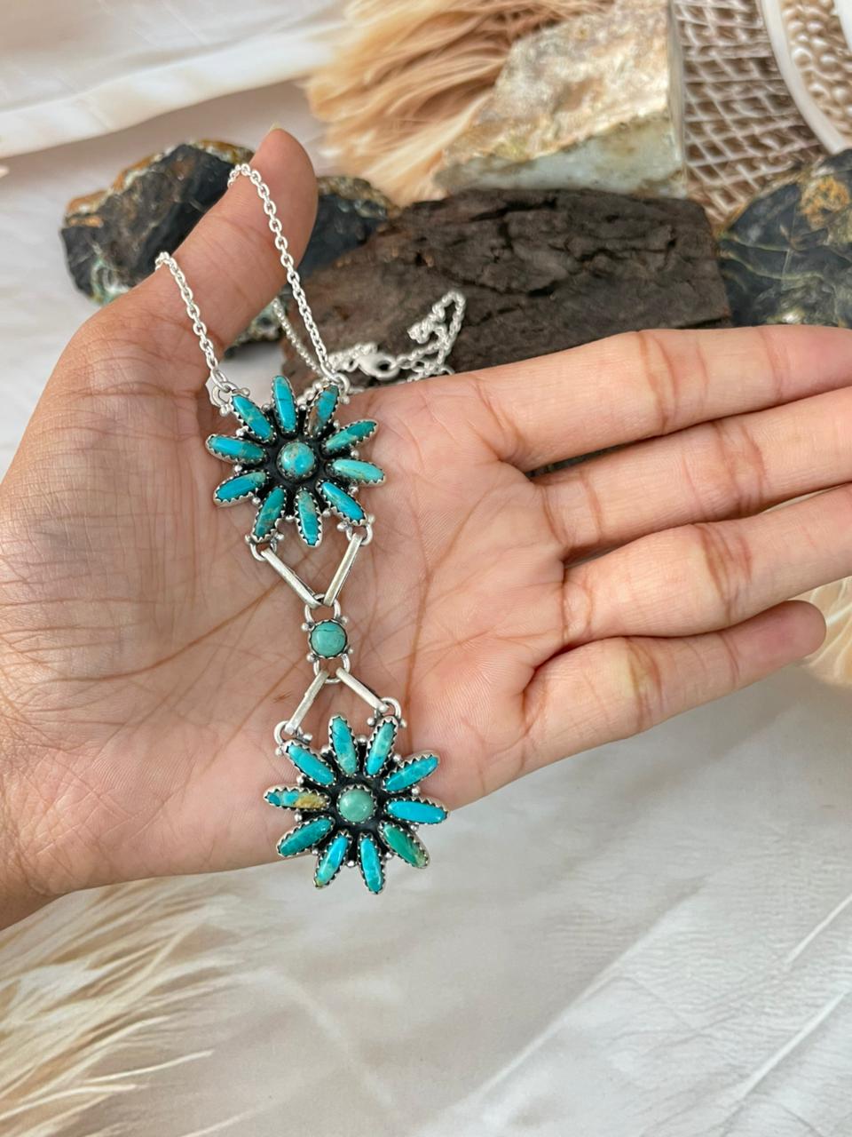 Handmade Sterling Silver Kingman Turquoise Necklace "Signed Nizhoni"