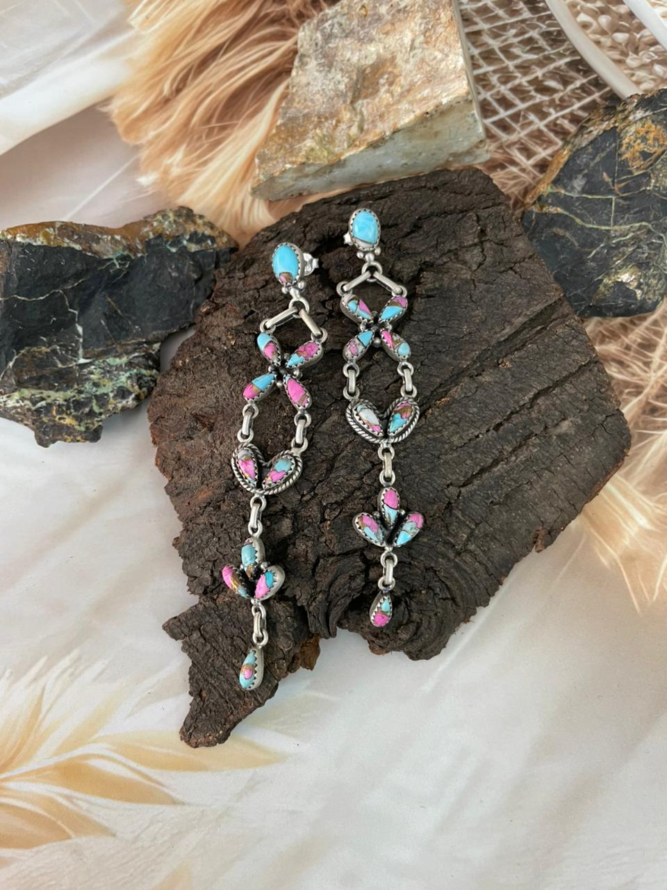 Handmade Sterling Silver Cotton Candy Post Dangle Earrings "Signed Nizhoni"