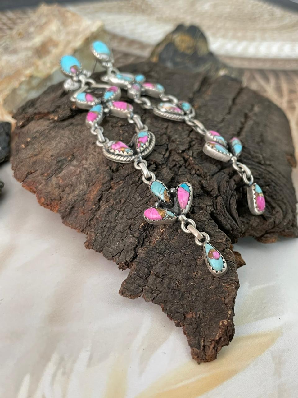 Handmade Sterling Silver Cotton Candy Post Dangle Earrings "Signed Nizhoni"