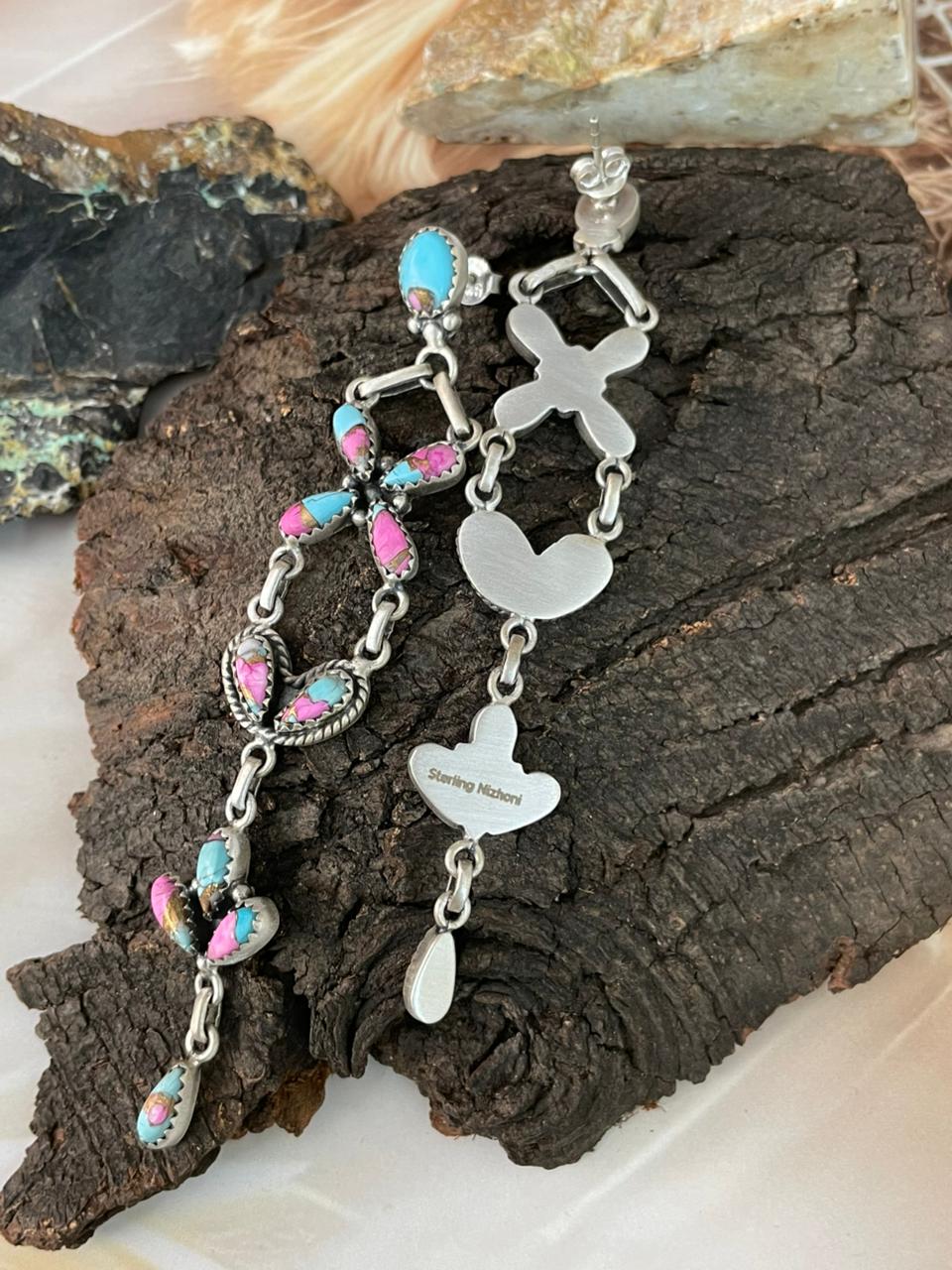 Handmade Sterling Silver Cotton Candy Post Dangle Earrings "Signed Nizhoni"