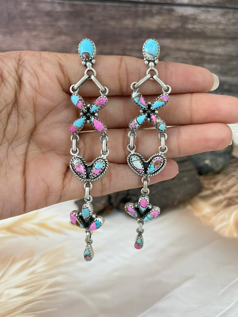 Handmade Sterling Silver Cotton Candy Post Dangle Earrings "Signed Nizhoni"