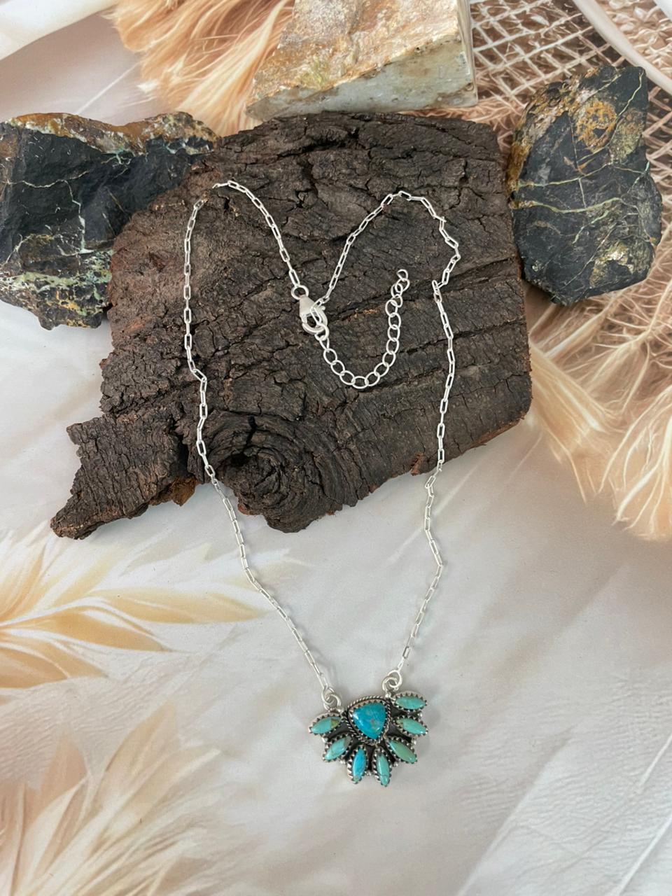 Handmade Sterling Silver Kingman Turquoise Necklace "Signed Nizhoni"
