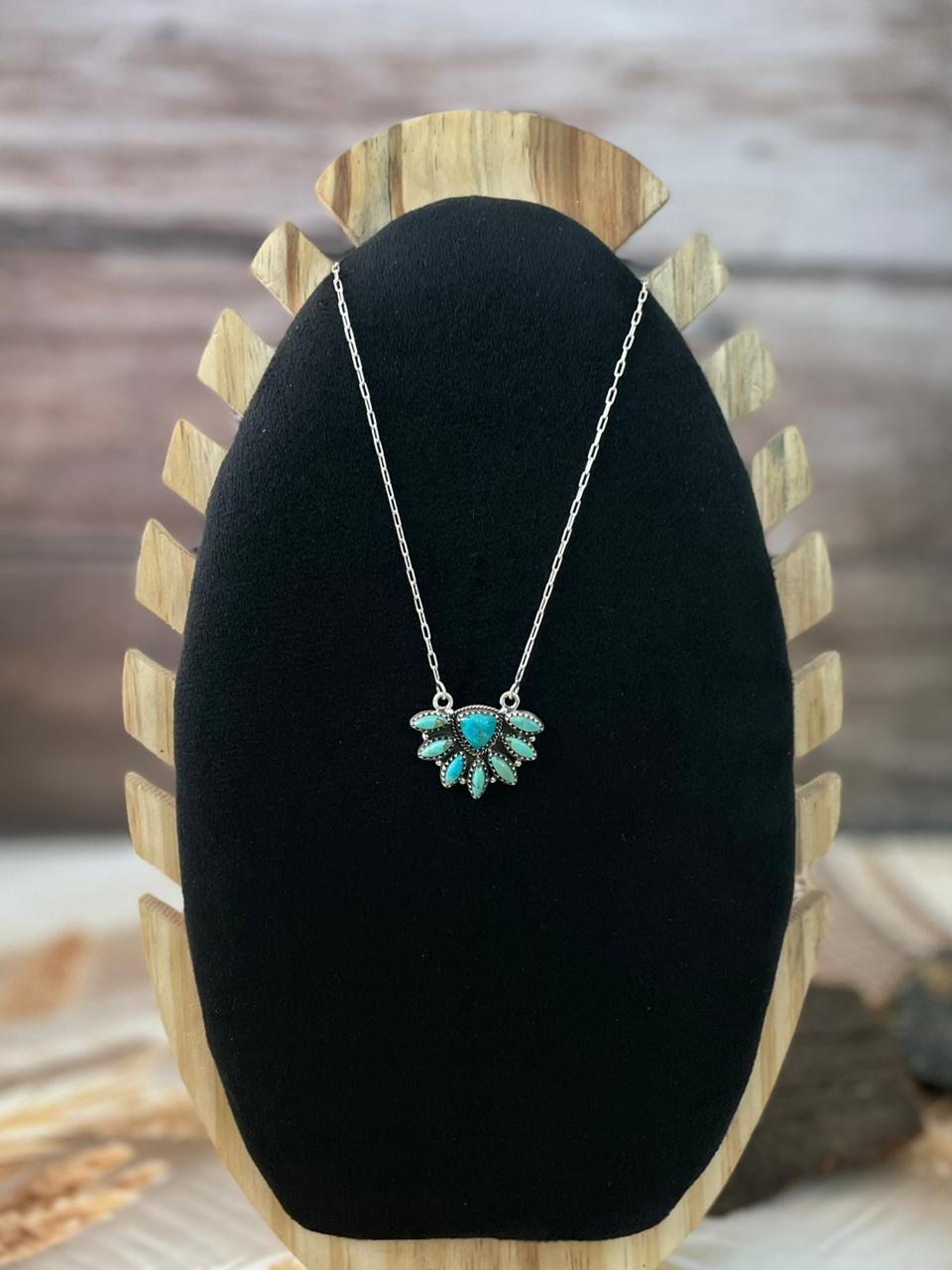 Handmade Sterling Silver Kingman Turquoise Necklace "Signed Nizhoni"