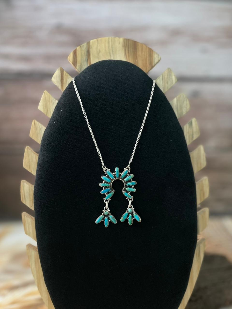 Handmade Sterling Silver Kingman Turquoise Naja Necklace "Signed Nizhoni"