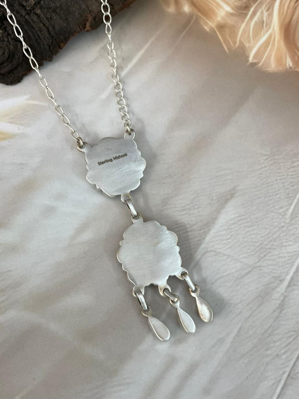 Handmade Sterling Silver White Buffalo Necklace "Signed Nizhoni"