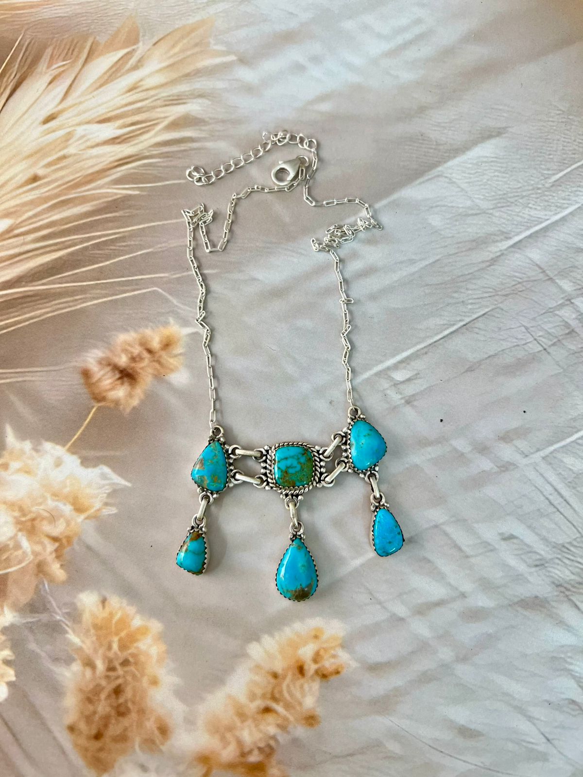 Handmade Sterling Silver Santa Maria Turquoise Necklace "Signed Nizhoni"