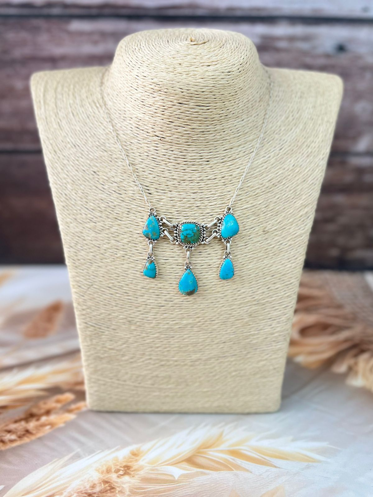Handmade Sterling Silver Santa Maria Turquoise Necklace "Signed Nizhoni"