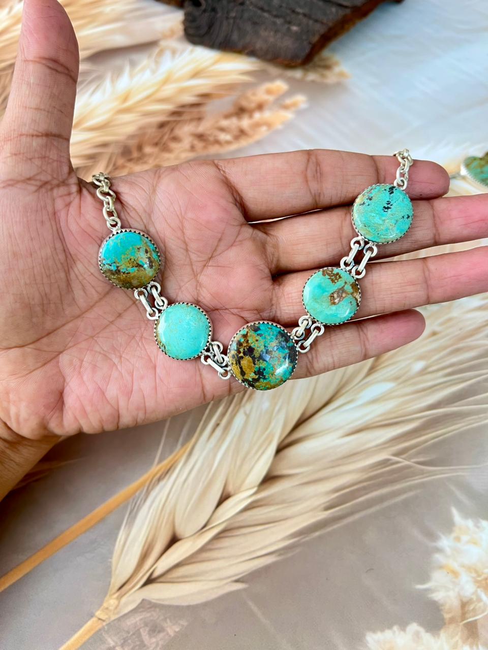 Handmade Sterling Silver Manassa Turquoise Choker Necklace "Signed Nizhoni"